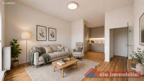 Wohnzimmer mit KI möbliert - 
