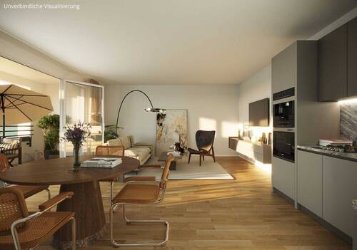 Wohn und Kochbereich - Schöne 3-Zimmer-Wohnung mit ca. 89 m² samt Badewanne, Dusche, Gäste-WC und Balkon