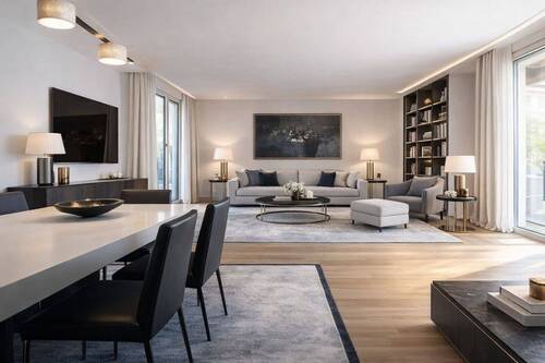 Elegantes Wohnzimmer mit modernen Akzenten illustriert.jpg - 5 Zimmer Etagenwohnung zum Kaufen in München