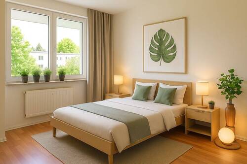Schlafzimmer-Einrichtungsbeispiel-Visualisierung - 2 Zimmer Etagenwohnung zur Miete in Chemnitz