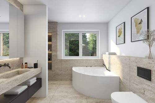 Bad - Doppelhaushälfte mit 144,70 m&sup2; in Ottobrunn zum Kaufen