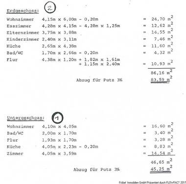 Flächenberechnung - Mehrfamilienhaus, Wohnhaus in Schwörstadt