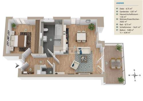 Möblierungsbeispiel (Keine Garantie- vor Ort selbst zu prüfen!) - 