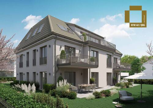 Visualisierung Gartenansicht - Wohnen mit Leichtigkeit durchdachte 3 Zimmer Wohnung mit Balkon & Aufzug