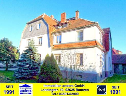 Hausansicht - Moderne 3-Raum-DG-Wohnung mit gem. Wiesengrundstück nahe Bautzen
