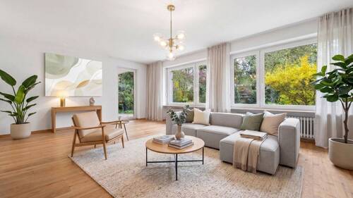 Wohnzimmer - Staging - ROGERS: Viel Platz, ruhige Südlage und einmalige Option auf über 1.000 m² Gesamtgrundstück