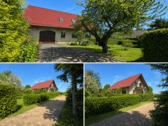 Collage KI - Zwischen Natur und Kreativität: EFH mit AtelierWerkstatt und Bootssteg
