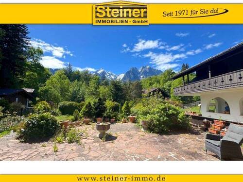 Terrasse/Garten - Grainau: 3-Zimmer-Wohnung ca. 95 m², Terrasse 80 m², Keller, Einbauküche, Duplex-Parker, naturverbunden