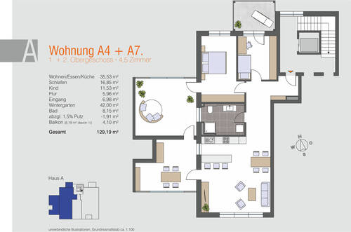 Grundriss - Neubau 5,5-Zimmer Wohnung in ruher Lage mit Wintergarten und attraktiver Ausstattung
