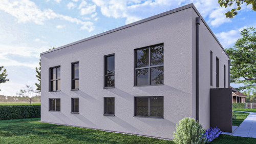 Ansicht Putzfassade Nord-Ost dunkle Fenster - Doppelhaushälfte mit 119,00 m&sup2; in Lübeck zum Kaufen