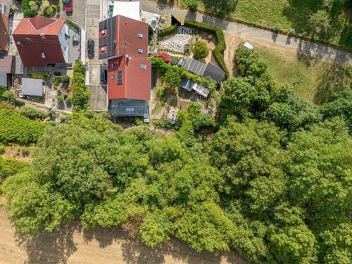 Große Terrasse mit Blick ins Grüne – Wohnen mit direktem Zugang zur Natur und eigenem Waldstück. - 