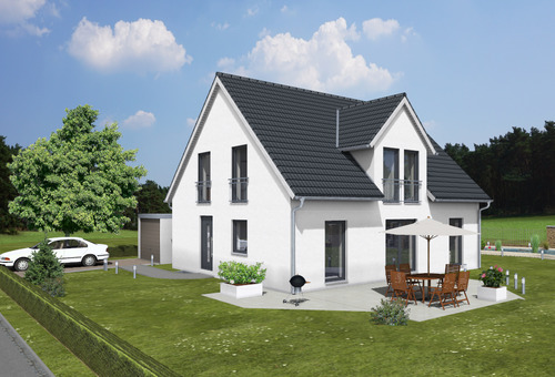 EFH Smart 2 Eingang Giebel West.png - Einfamilienhaus Neubau Postbauer-Heng