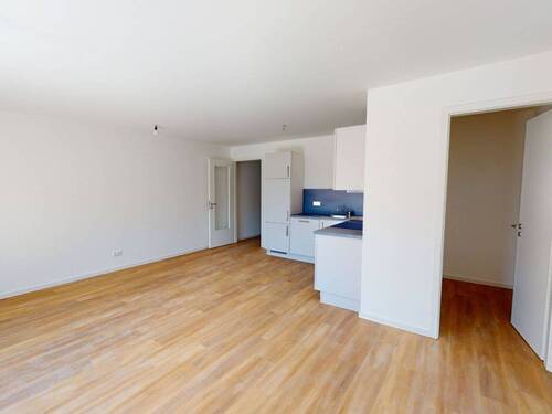 Ansicht III: Wohn- und Esszimmer mit offenem Küchenbereich - 3 Zimmer Etagenwohnung in Villingen-Schwenningen