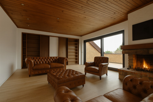 Großes Wohnzimmer mit offenem Kamin - Sofort frei: renovierte, komfortable Dachgeschosswohnung mit großer Süd-Loggia und PKW-Stellplatz