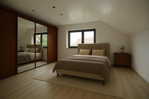 Schlafzimmer mit hochwertigem Spiegelschrank - 