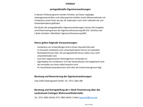 Infoblatt zu den preisgedämpften Eigentumswohnungen - 
