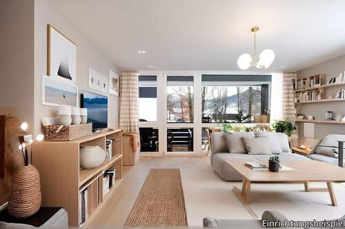 Wohnzimmer mit Blick auf den Balkon - 3 Zimmer Etagenwohnung in Schliersee