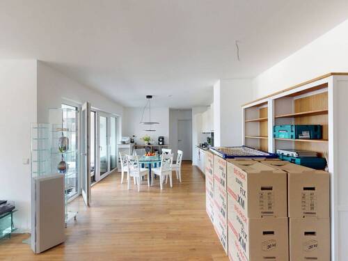 Ansicht II: Wohn- und Esszimmer mit offenem Küchenbereich - 3 Zimmer Etagenwohnung zur Miete in Hamburg