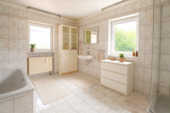 Helles Badezimmer mit eleganten Verzierungen - 