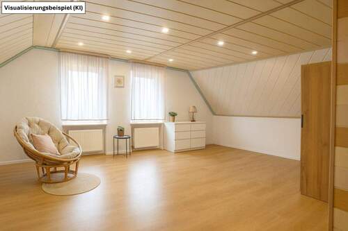 Helles, minimalistisches Dachzimmer mit Pflanzen - 