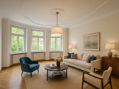 Wohnzimmer mit Einrichtungsbeispiel - Stilvoller Altbau mit zwei Balkonen in Markkleeberg- West