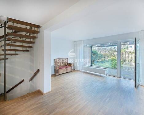 Wohnzimmer mit Terrasse - 4 Zimmer Reihenendhaus in Düsseldorf