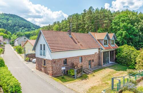 Luftbild - Haus-Straßenansicht - 4 Zimmer Einfamilienhaus in Schönau (Pfalz)