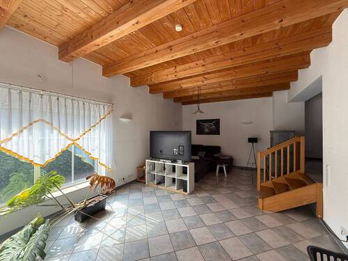 Helles Wohnzimmer mit Holzdecke - 