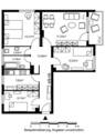 Grundriss mit Flur (10,89 m²), Bad (3,76 m²), WC (2,43 m²), Küche (7,63 m²), Wohnzimmer (17,23 m²), Schlafzimmer (14,21 m²), Zimmer (10,23 m²), halbes Zimmer (8,13 m²) und Balkon - 