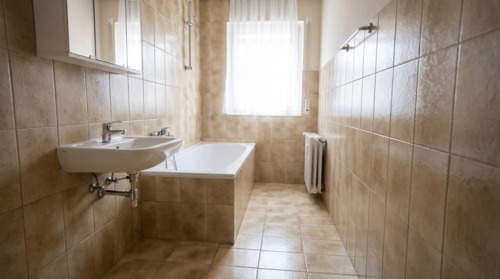 Badezimmer mit Wanne u. Fenster - 