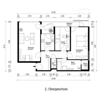 2D Grunriss mit Bemaßung - 