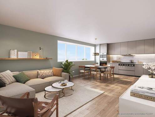 Visualisierung Wohnbereich - Moderne 3-Zimmer-Neubauwohnung im 1. OG - Balkon, Tiefgarage & Fahrstuhl