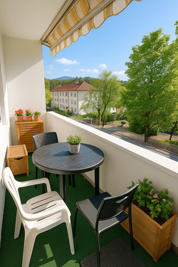 Balkon mit KI generiert und eingerichtet als Wohnbeispiel - 