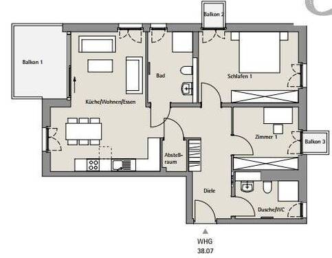 38.07 - 3 Zimmer Etagenwohnung zum Kaufen in Tübingen