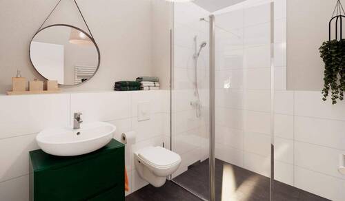Badezimmer mit Dusche und WC - 4 Zimmer Etagenwohnung zum Kaufen in Berlin