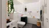 Badezimmer mit Badewanne und Waschmaschinenanschlu - 