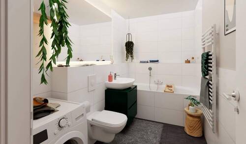 Badezimmer mit Badewanne und Waschmaschinenanschlu - 