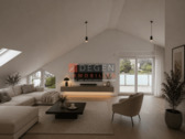 Wohnzimmer - Originalaufnahmen mit stilvoller Home-Staging-Visualisierung - Erstbezug im Dachgeschoss (2.OG): 4-Zimmer-Wohnung mit Balkon in Huckarde.