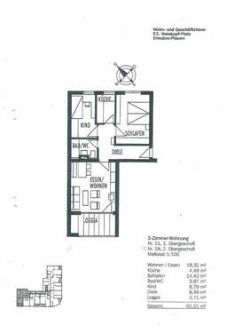 Lage der Whg im Objekt - 3 Zimmer Etagenwohnung zur Miete in Dresden