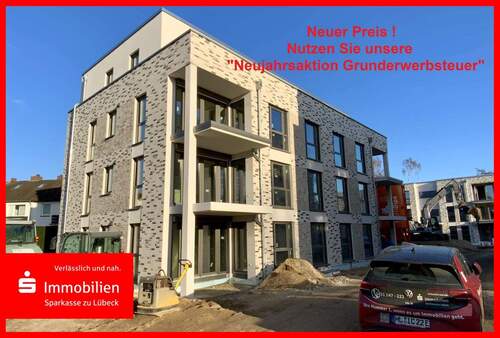 Blick auf Haus 1 Neuer Preis - Neubau-Eigentumswohnungen in zentraler Lage von St. Jürgen, Neujahrsaktion: Grunderwerbsteuer