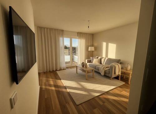 Wohnzimmer virtuell möbliert - 2 Zimmer Etagenwohnung zum Kaufen in Augsburg
