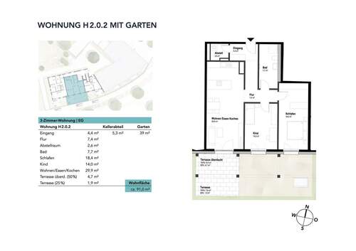 Wohnung H2.0.2 mit Garten - 
