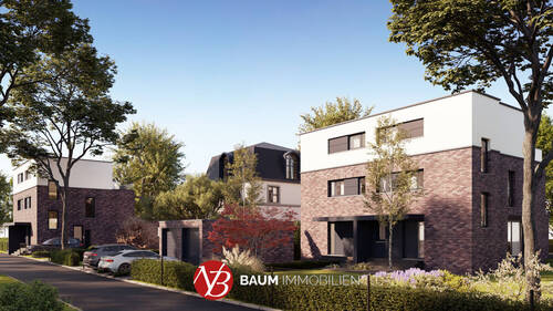 Visualisierung Straßenansicht - Eine klare und zeitlose Formsprache!Neubau-Doppelhaushälfte in gefragter und naturgepägter Lage