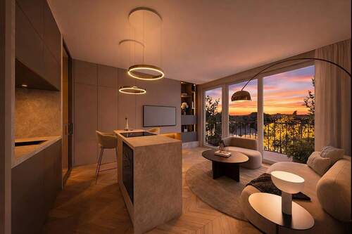  Dämmerung Wohn- und Essbereich - 1 Zimmer Etagenwohnung in Hamburg