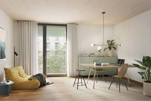 Unverbindliche Visualisierung - Erstbezug - Stilvolle Neubauwohnung mit 2,5 Zimmern, Arbeitsbereich und Balkon