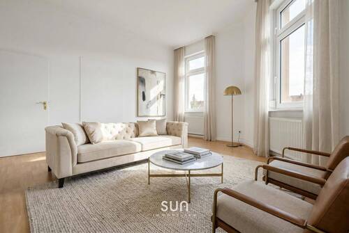 WOHNZIMMER (Beispieleinrichtung) - WOHNGEFÜHL NEU GEDACHT - 3-Zimmer-Glück, renoviert im ruhigen Niederrad