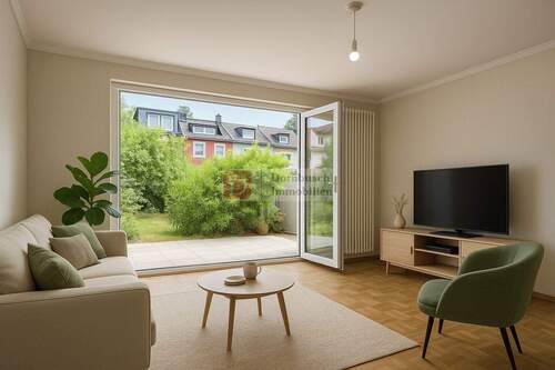 Wohnzimmer - Virtual Staging - Top!! geringe Erbpacht - Reihenmittelhaus mit traumhaftem Garten