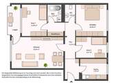 Grundriss mit Flur (11,41 m²), Bad (3,47 m²), WC (2,45 m²), Küche (7,79 m²), Wohnzimmer (23,64 m²), Schlafzimmer (14,06 m²), Kinderzimmer (11,44 m²), weiteres Zimmer (9,17 m²) und Balkon - 