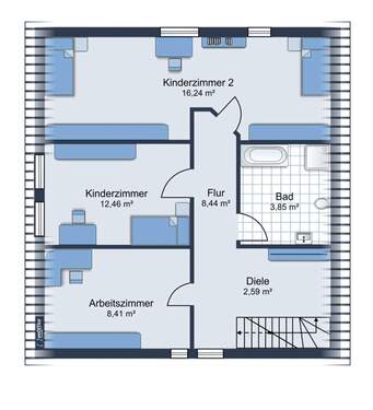 Dachgeschoss Möbliervorschlag - 