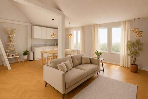 Küche/ Essen/ Wohnen - Exklusive 2,5-Zimmer-Neubau-Dachgeschosswohnung mit Panoramablick über Dortmund (DG-Ausbau mit AfA)